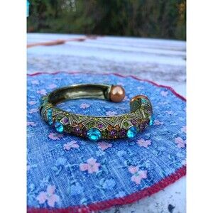 Heidi Daus Lavish Layers Gold Pearl Cap Bracelet Amethyst Multicolor Crystals